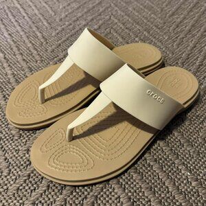 Crocs Tulum Sandals Women's Size 5 Beige/Taupe Rubber Flip Slides Thong Slip On